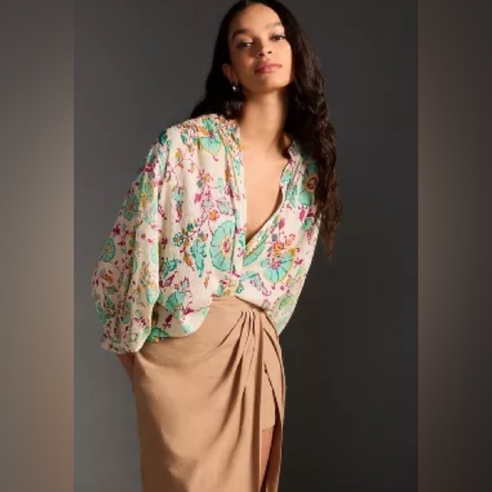 Anthropologie - Pilcro The Sidney Batwing Colorful Button Down Floral Blouse XS
